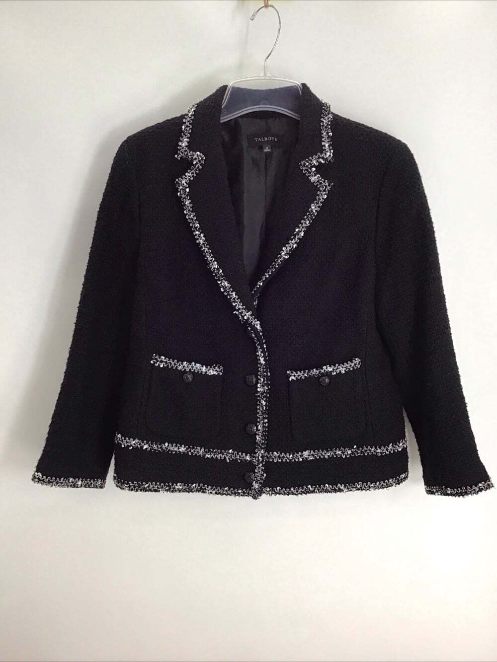 Talbots Tweed Blazer Jacket Boucle Classic Preppy Office Career Black Size 12